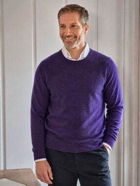 WoolOvers Men’s 100% Pure New Wool Crewneck Sweater Purple Pullover Medium